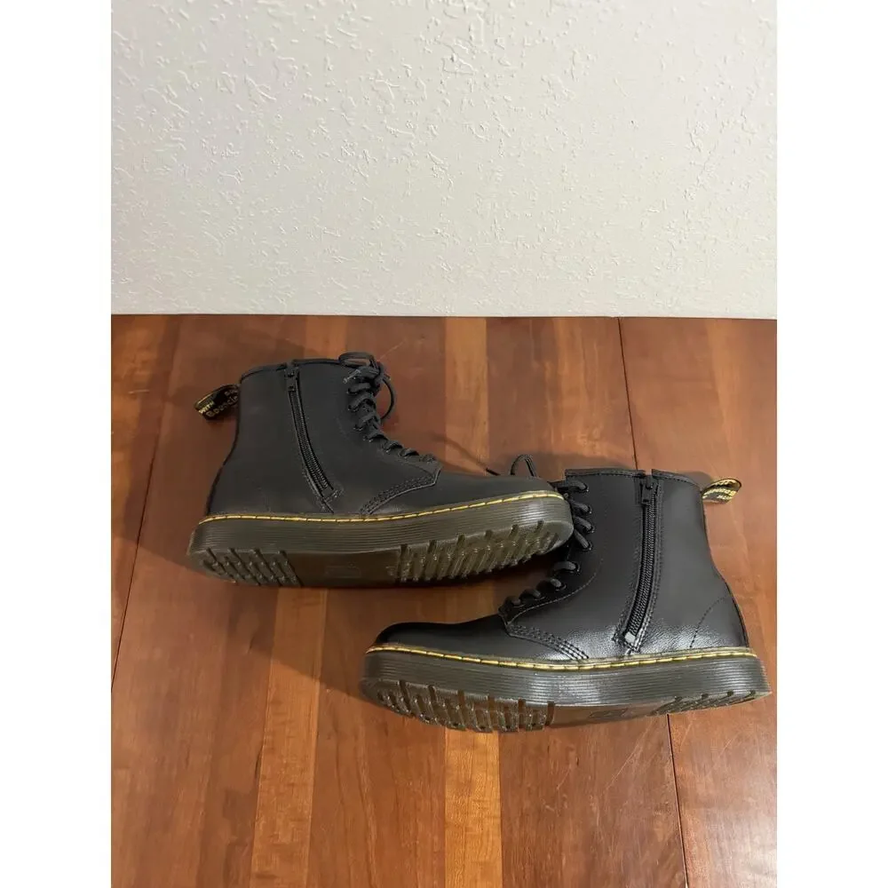 Dr. Martens Zavala Black Leather Lace Up Side Zip Combat Boot Kids 4M EUC